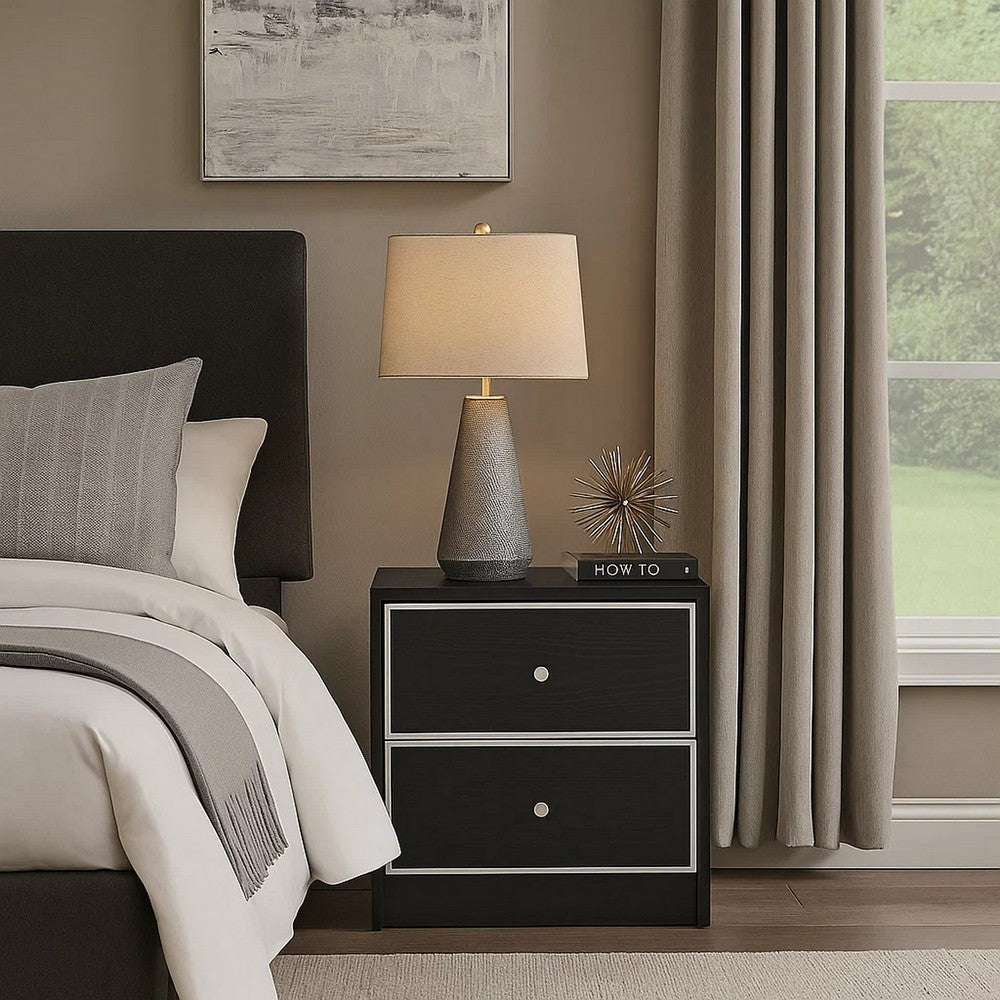Benjara Accent Table with 2 Storage Drawers And Intricate Trimming, Black