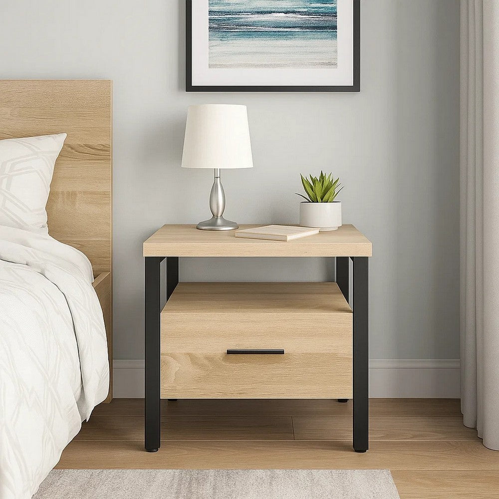 Benjara Accent Table with Metal Leg And 1 Tier Shelf,Brown And Black