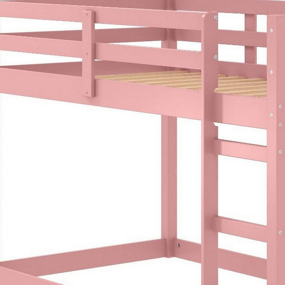 Benjara Twin Loft Bed with Wooden Frame And Attached Ladder, Pink