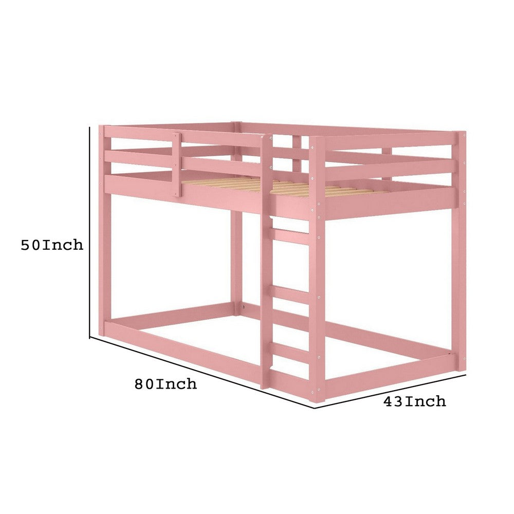 Benjara Twin Loft Bed with Wooden Frame And Attached Ladder, Pink