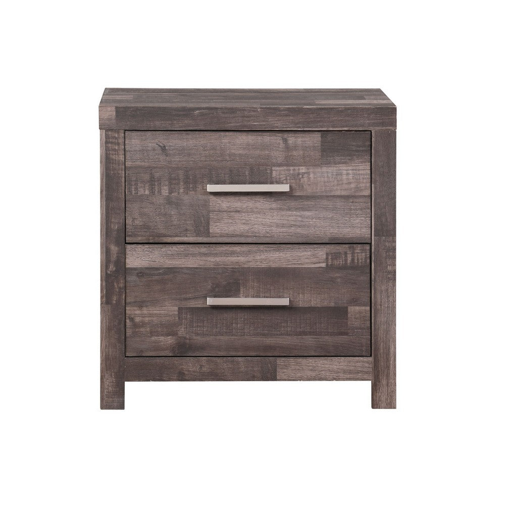 Benjara Nightstand with Rough Hewn Saw Texture And Panel Base, Rustic Gray
