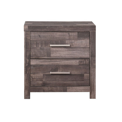 Benjara Nightstand with Rough Hewn Saw Texture And Panel Base, Rustic Gray