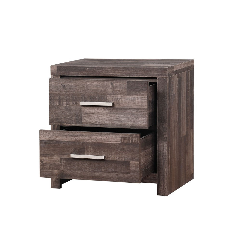 Benjara Nightstand with Rough Hewn Saw Texture And Panel Base, Rustic Gray