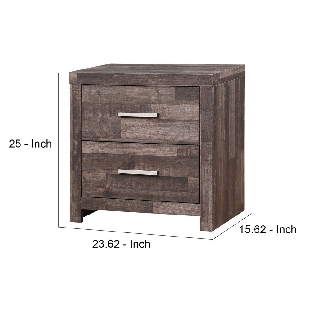 Benjara Nightstand with Rough Hewn Saw Texture And Panel Base, Rustic Gray