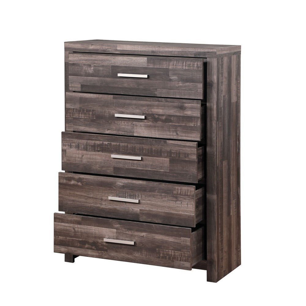 Benjara Chest with Rough Hewn Saw Texture And Panel Base, Rustic Gray
