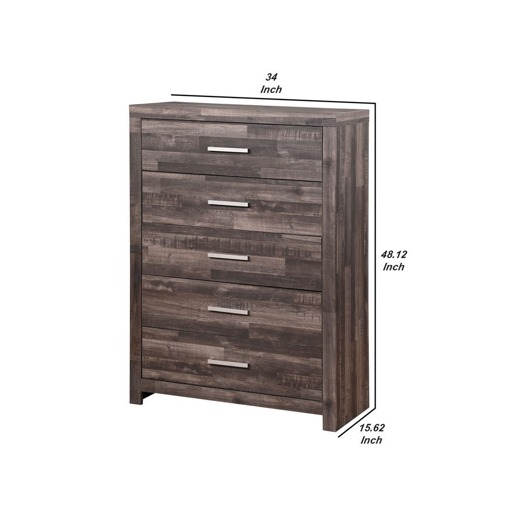 Benjara Chest with Rough Hewn Saw Texture And Panel Base, Rustic Gray