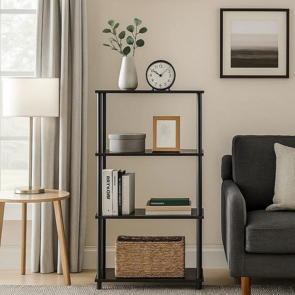 Benjara Bookshelf with Black Metal Frame, Black