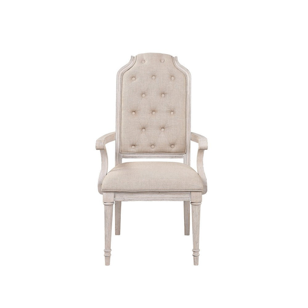 Benjara Arm Chair with Padded Seat And Button Tufts, Set of 2, Beige