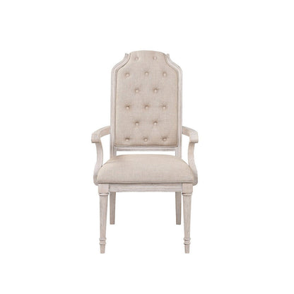 Benjara Arm Chair with Padded Seat And Button Tufts, Set of 2, Beige