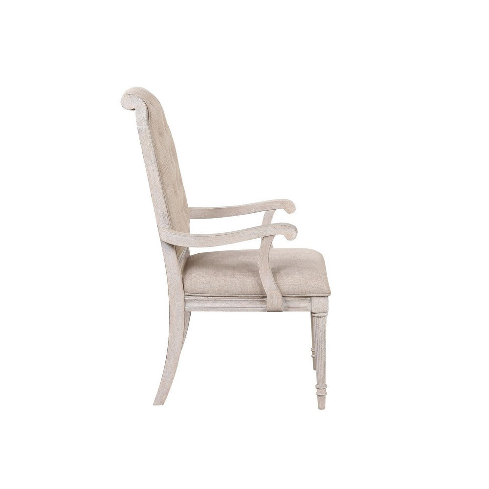 Benjara Arm Chair with Padded Seat And Button Tufts, Set of 2, Beige