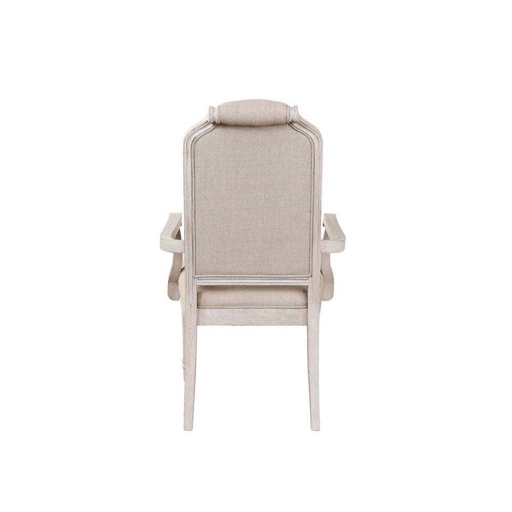 Benjara Arm Chair with Padded Seat And Button Tufts, Set of 2, Beige