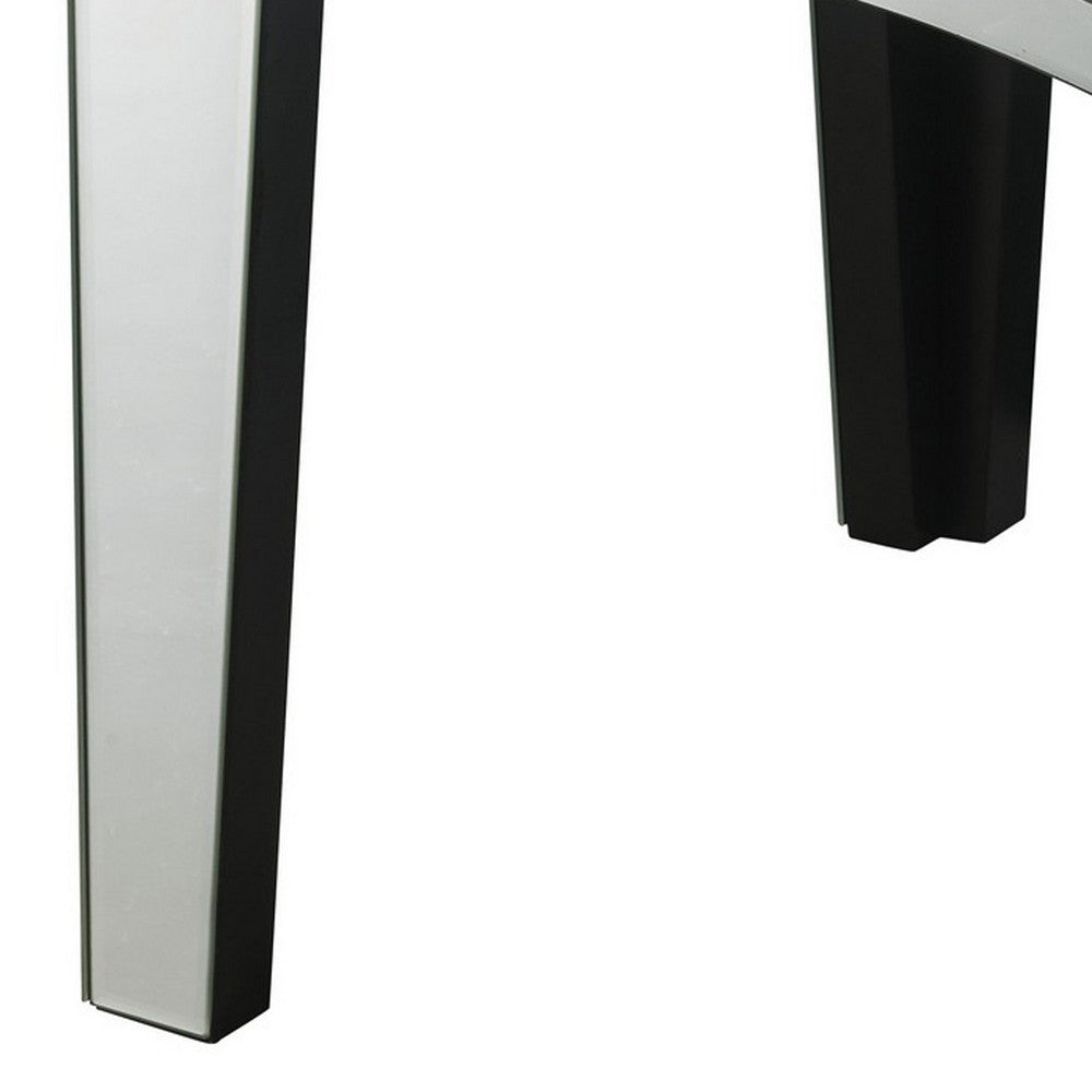 Benjara End Table with Mirror Trim And Faux Stone Inlays, Silver