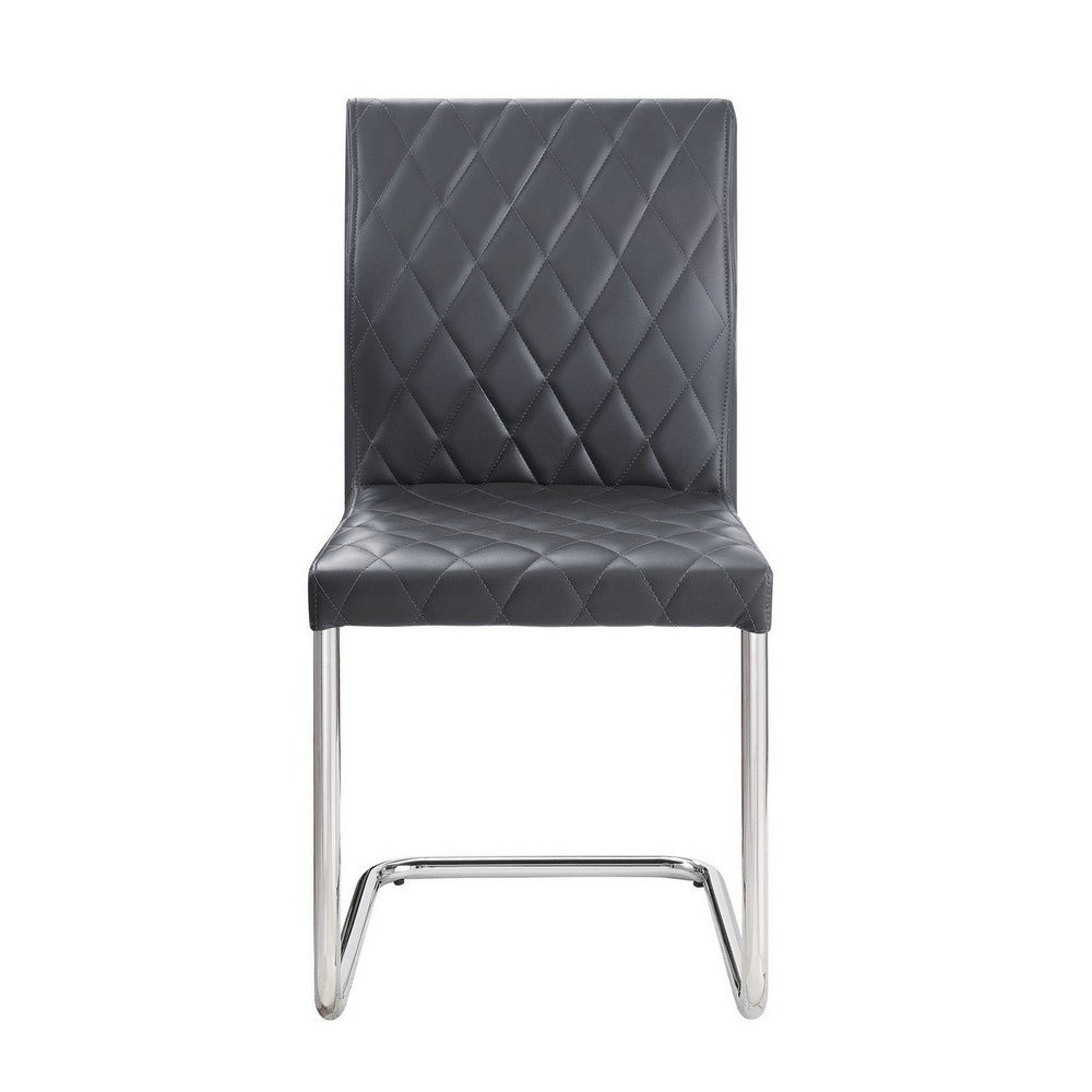 Benjara Metal Side Chairs with Faux Leather Seat And Back, Set of 2, Gray And Silver