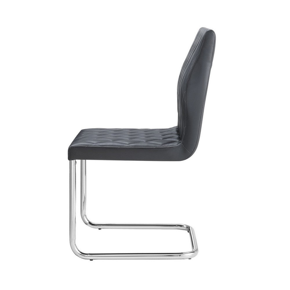 Benjara Metal Side Chairs with Faux Leather Seat And Back, Set of 2, Gray And Silver