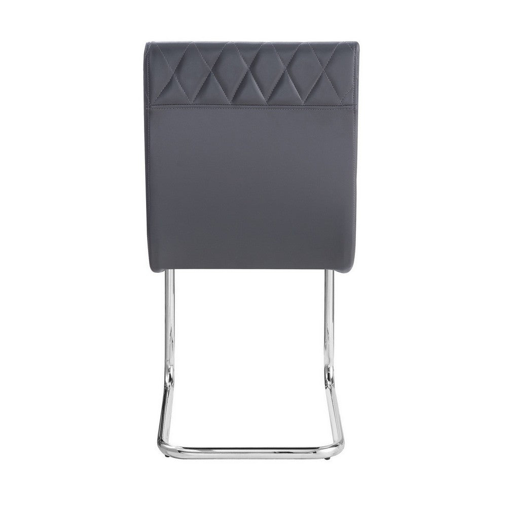 Benjara Metal Side Chairs with Faux Leather Seat And Back, Set of 2, Gray And Silver
