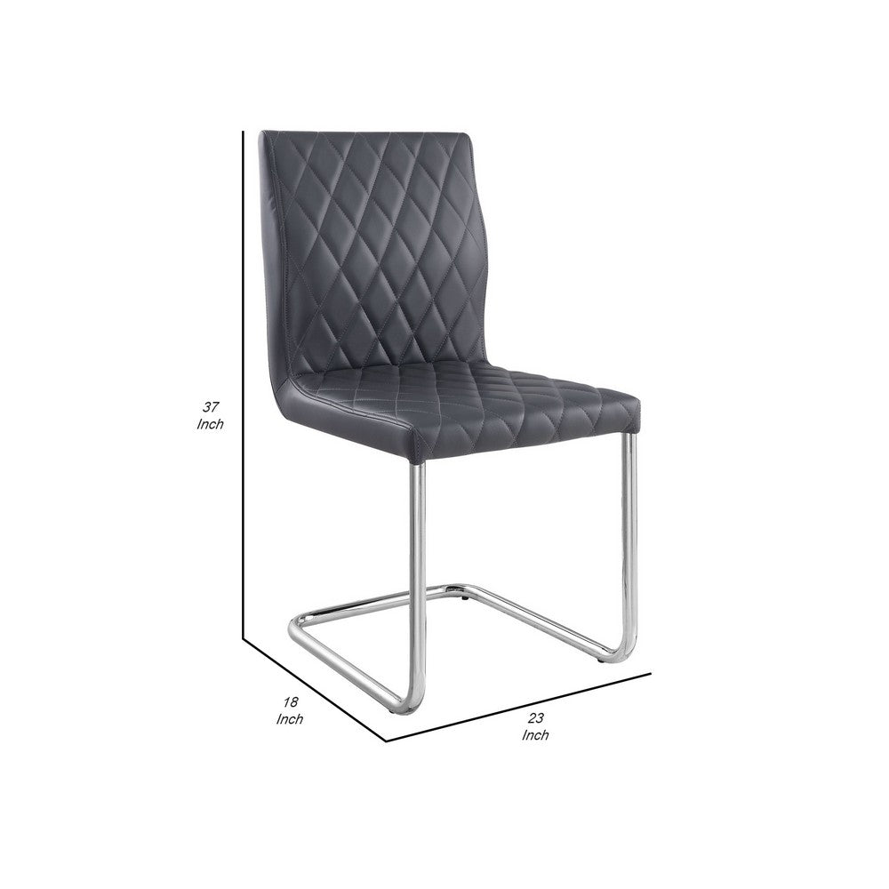 Benjara Metal Side Chairs with Faux Leather Seat And Back, Set of 2, Gray And Silver