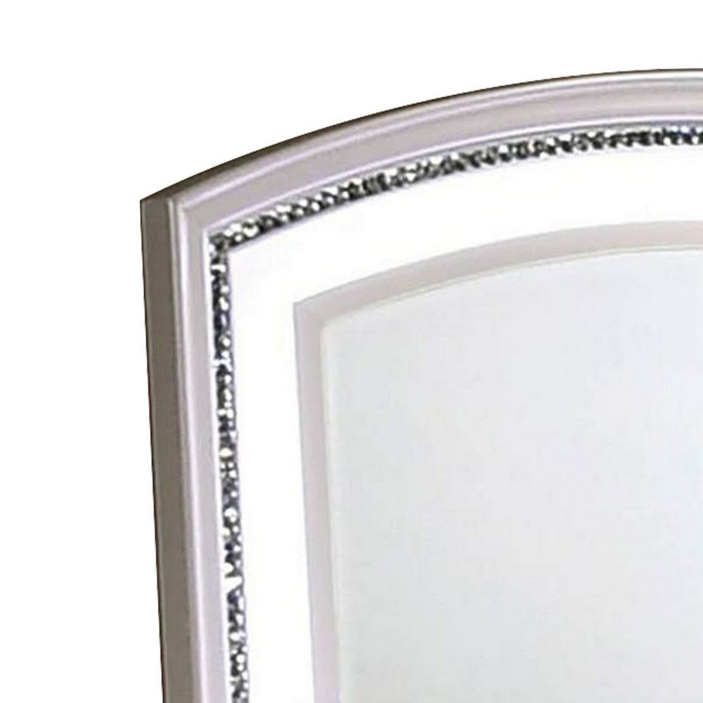 Benjara Wall Mirror with LED light And Crystal Accents, White