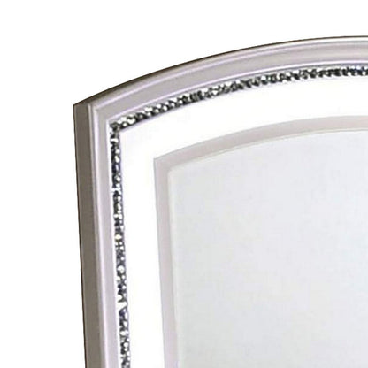 Benjara Wall Mirror with LED light And Crystal Accents, White