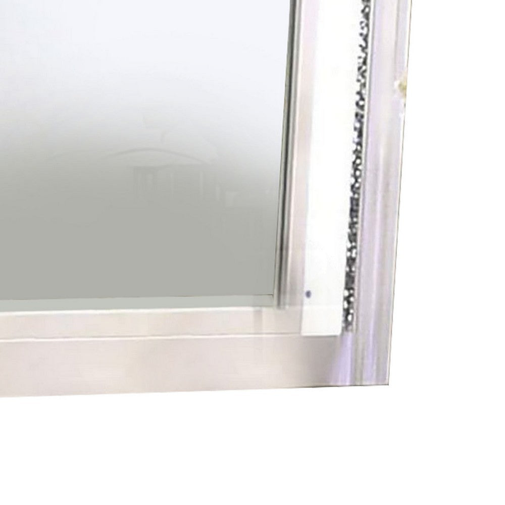 Benjara Wall Mirror with LED light And Crystal Accents, White