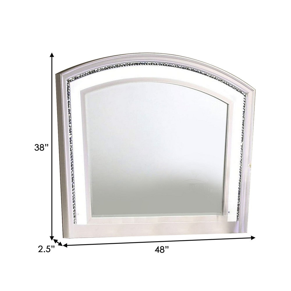 Benjara Wall Mirror with LED light And Crystal Accents, White