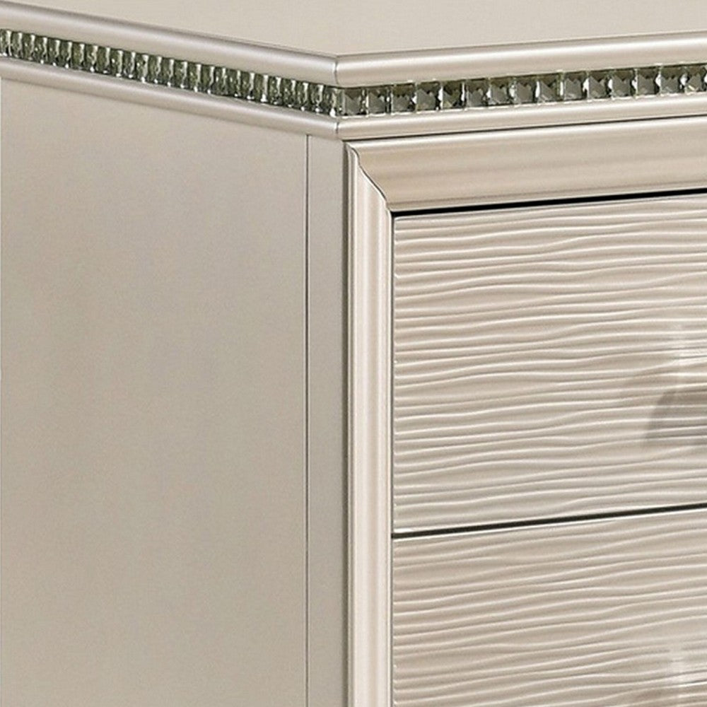 Benjara Nightstand with Textured 2 Drawers And Acrylic Legs, Pearl White