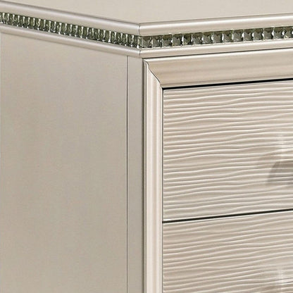 Benjara Nightstand with Textured 2 Drawers And Acrylic Legs, Pearl White