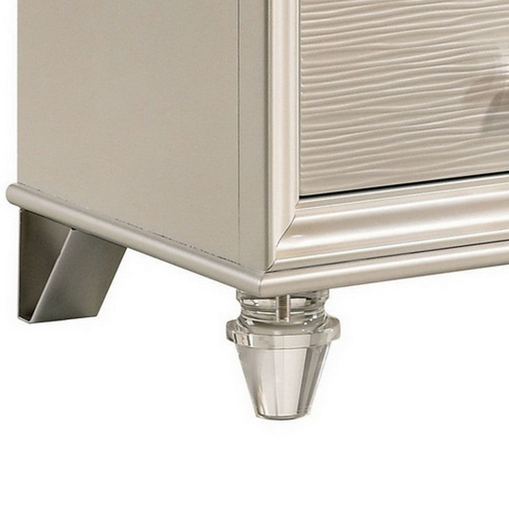 Benjara Nightstand with Textured 2 Drawers And Acrylic Legs, Pearl White