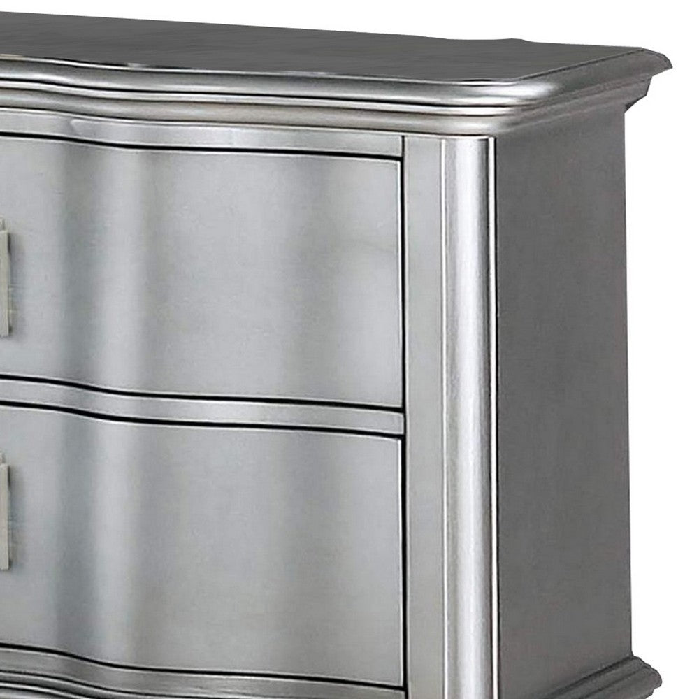 Benjara Nightstand with USB And 2 Drawers, Silver