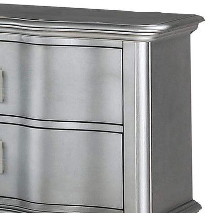 Benjara Nightstand with USB And 2 Drawers, Silver