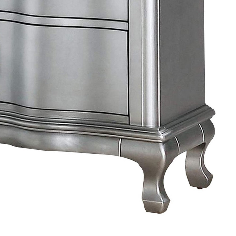 Benjara Nightstand with USB And 2 Drawers, Silver