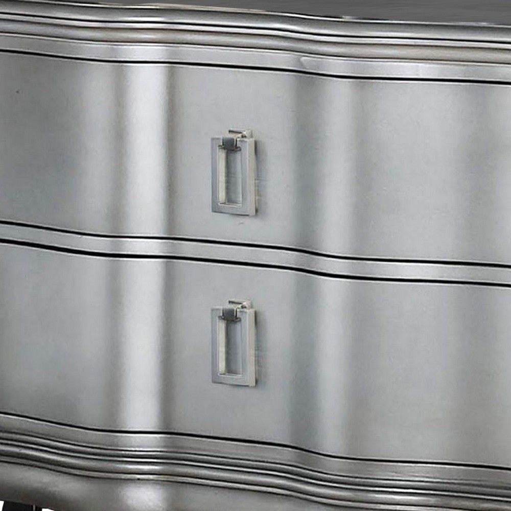 Benjara Nightstand with USB And 2 Drawers, Silver
