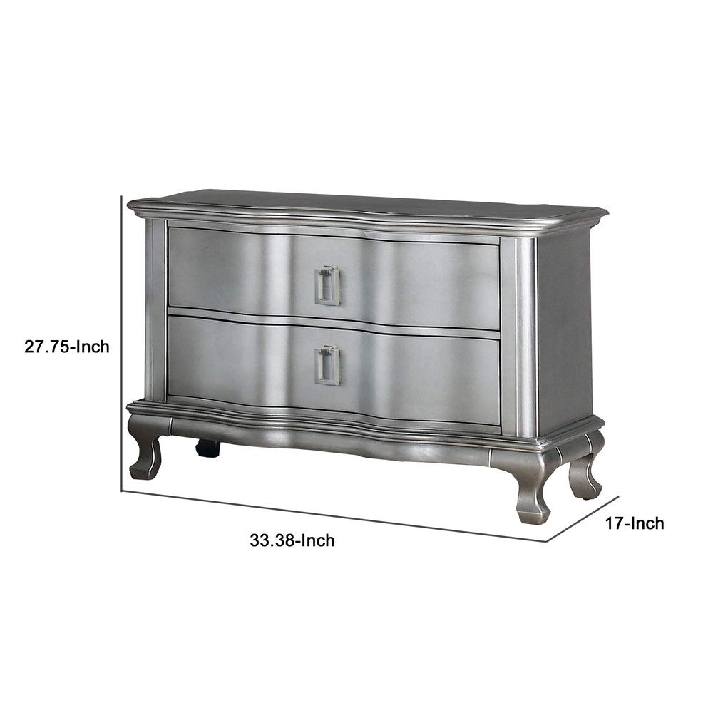 Benjara Nightstand with USB And 2 Drawers, Silver