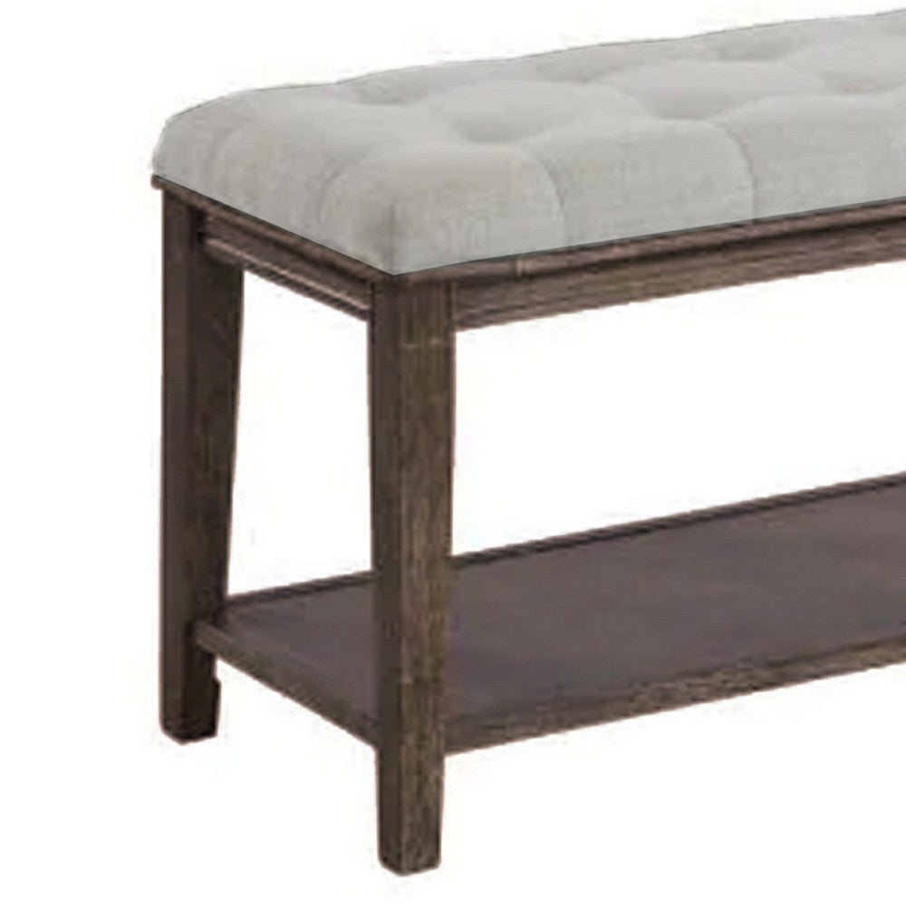 Benjara Bench with Button Tufted Seat And Open Shelf, Beige