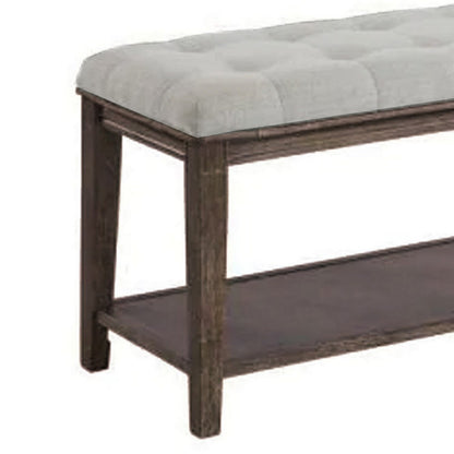 Benjara Bench with Button Tufted Seat And Open Shelf, Beige
