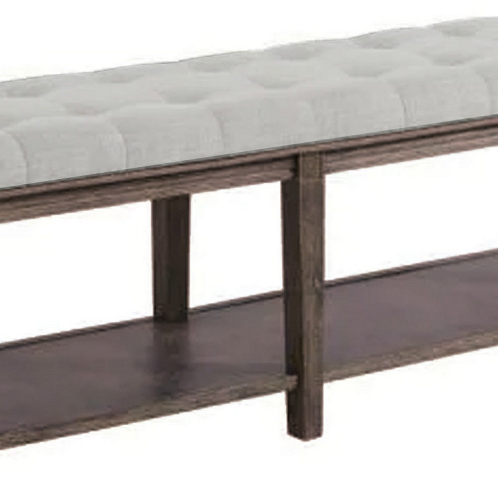 Benjara Bench with Button Tufted Seat And Open Shelf, Beige