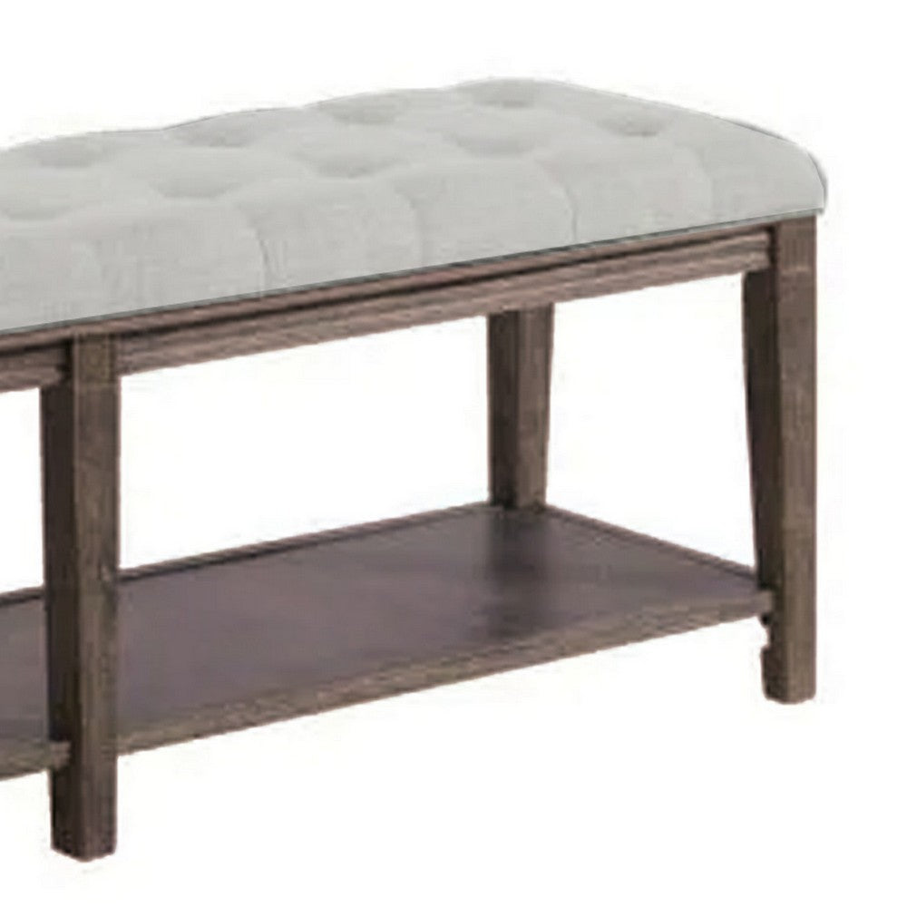 Benjara Bench with Button Tufted Seat And Open Shelf, Beige