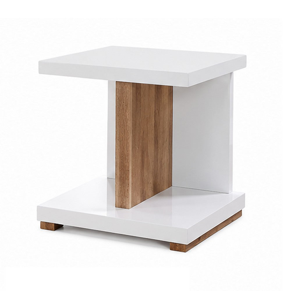 Benjara End Table with Open Bottom Parted Shelf, White And Brown