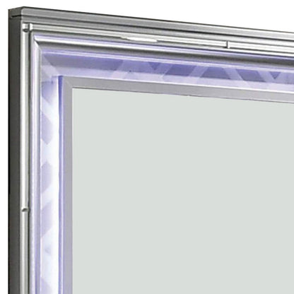 Benjara Wall Mirror with LED light And Wooden Frame, Silver