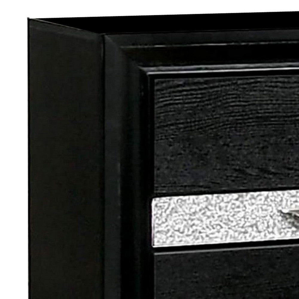 Benjara Nightstand with Silver Trim Accent And 1 Jewelry Drawer, Black
