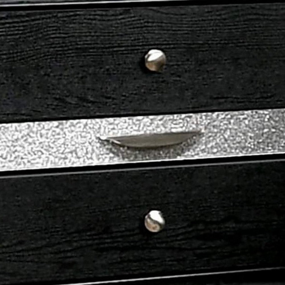 Benjara Nightstand with Silver Trim Accent And 1 Jewelry Drawer, Black