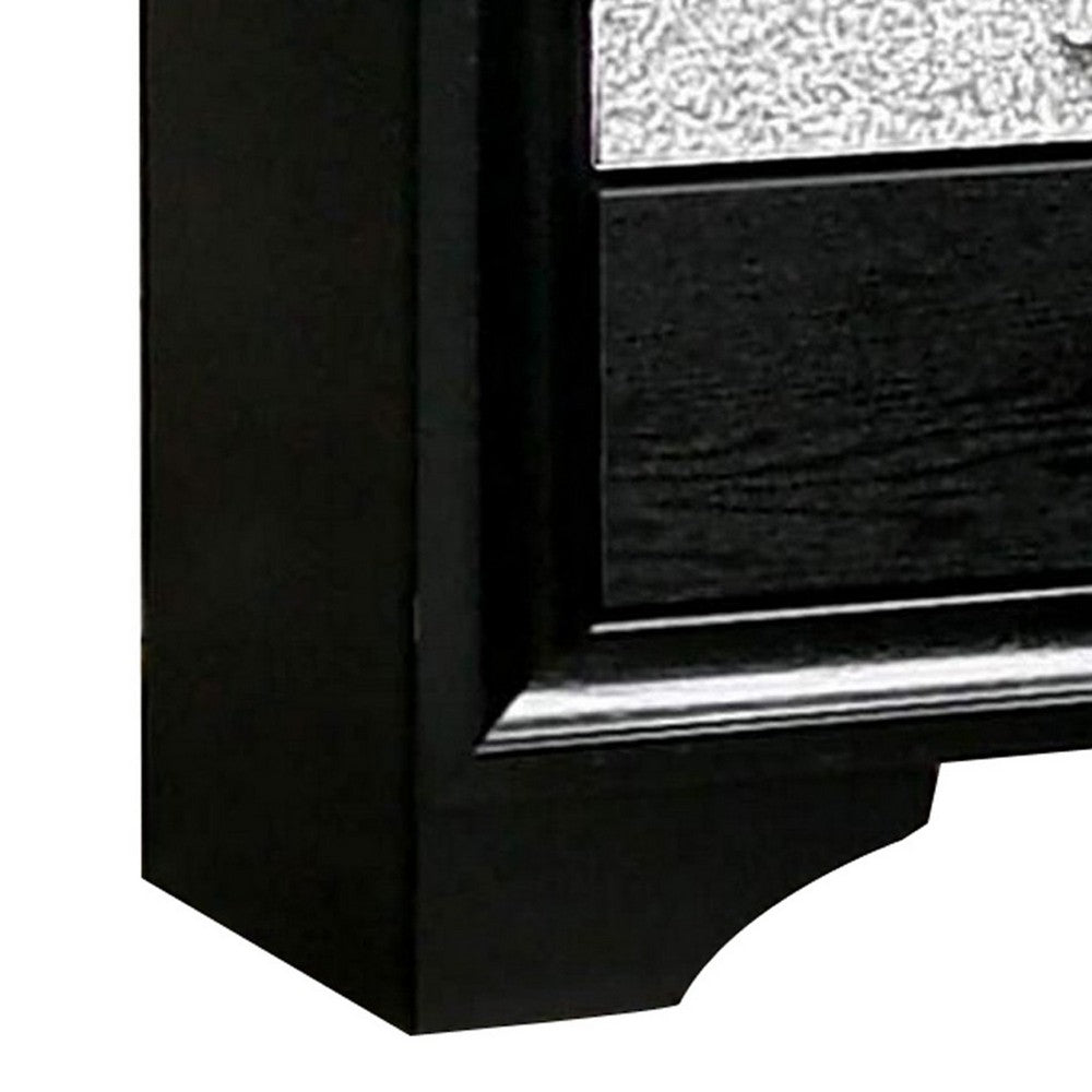 Benjara Nightstand with Silver Trim Accent And 1 Jewelry Drawer, Black