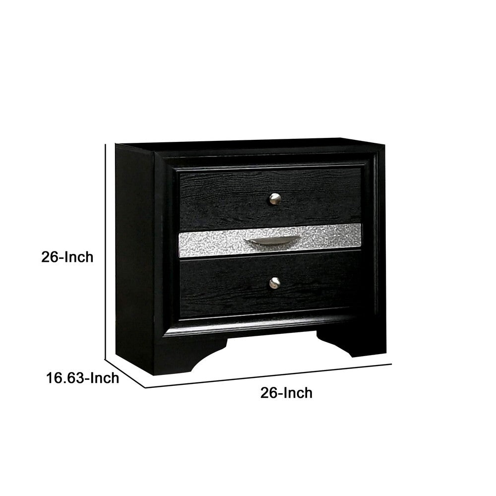 Benjara Nightstand with Silver Trim Accent And 1 Jewelry Drawer, Black