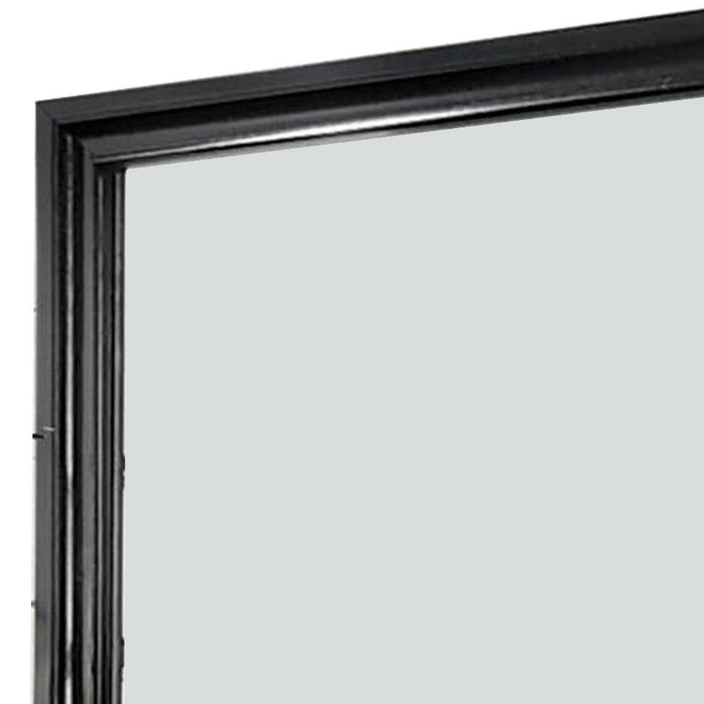 Benjara Mirror with Wooden Frame And Molded Detail, Black