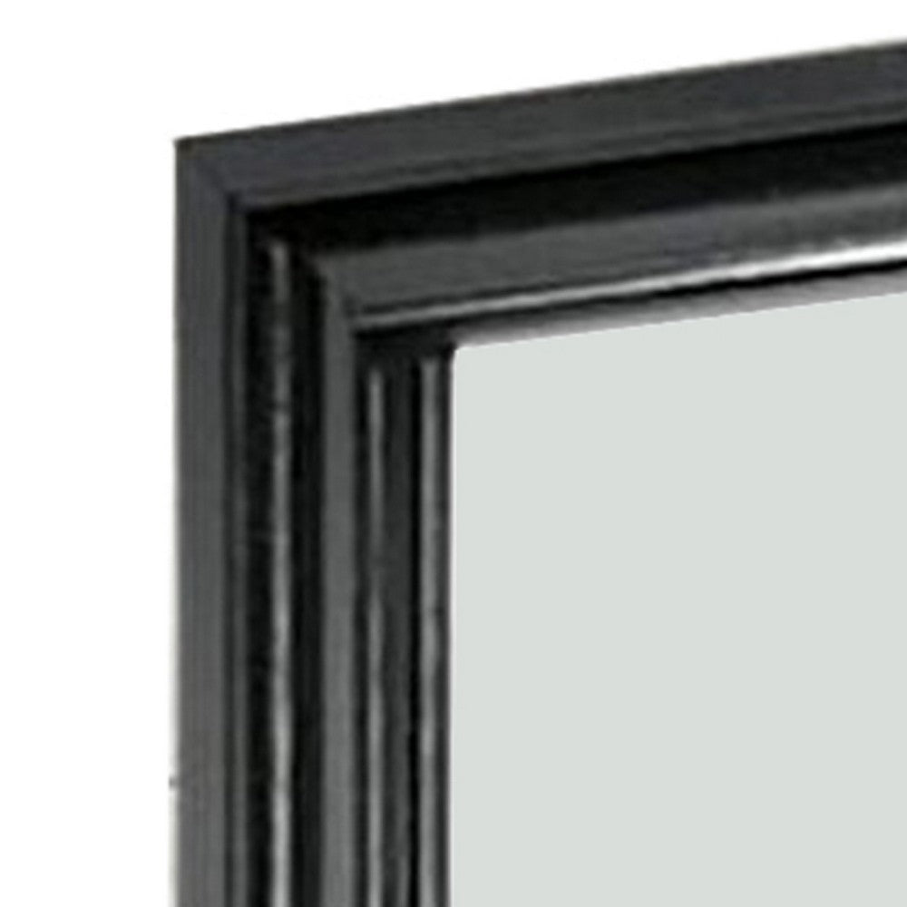 Benjara Mirror with Wooden Frame And Molded Detail, Black