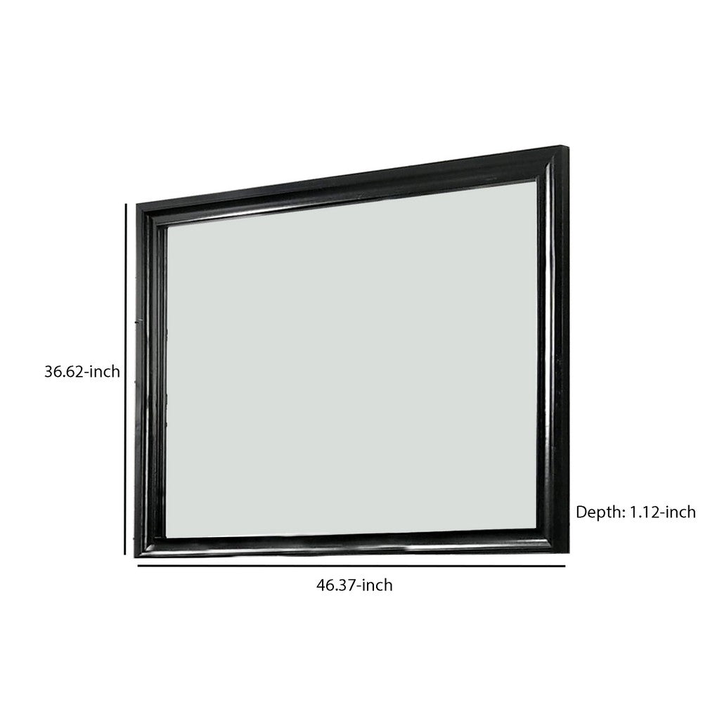 Benjara Mirror with Wooden Frame And Molded Detail, Black