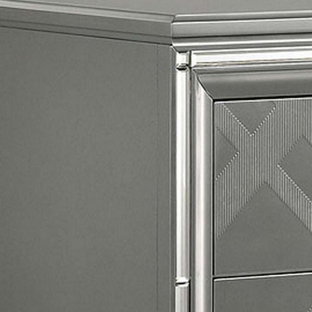 Benjara Nightstand with Embossed Pattern And Acrylic Legs, Gray