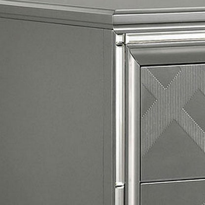 Benjara Nightstand with Embossed Pattern And Acrylic Legs, Gray