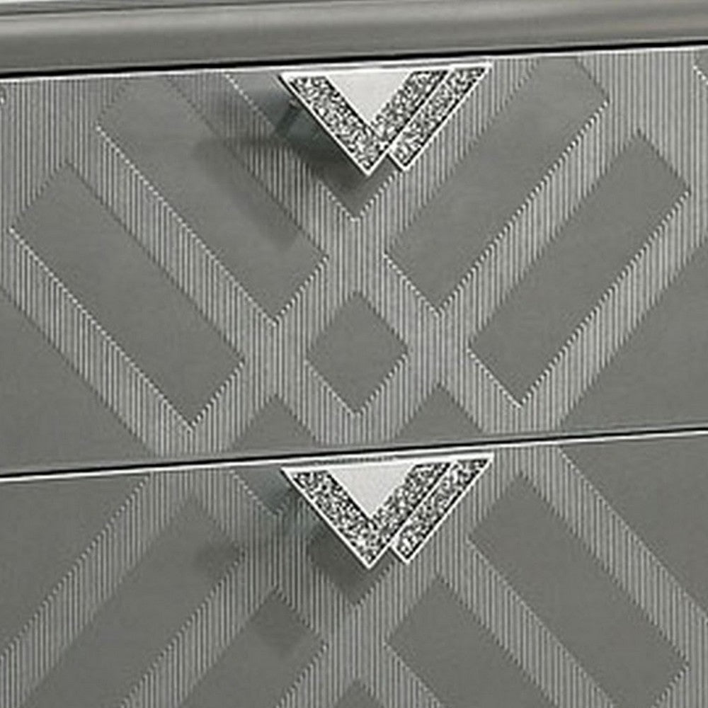 Benjara Nightstand with Embossed Pattern And Acrylic Legs, Gray