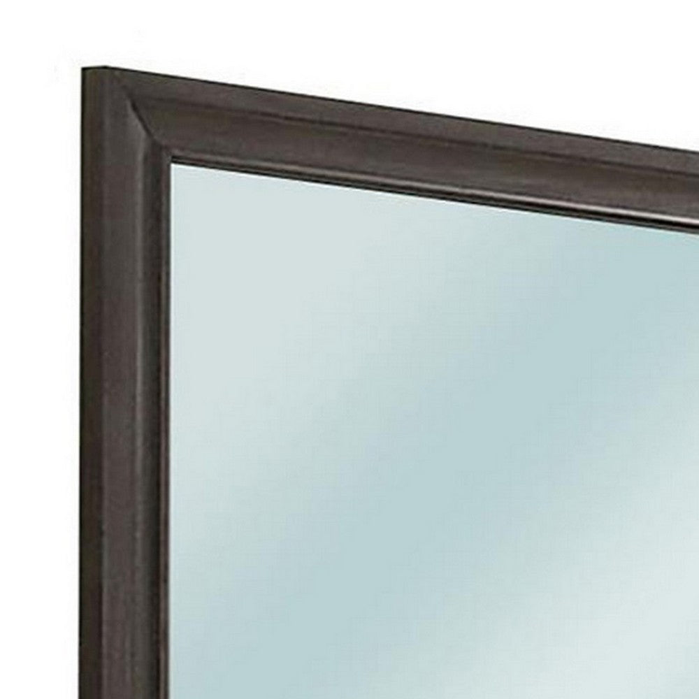 Benjara Mirror with Wooden Frame And Molded Detail, Dark Gray