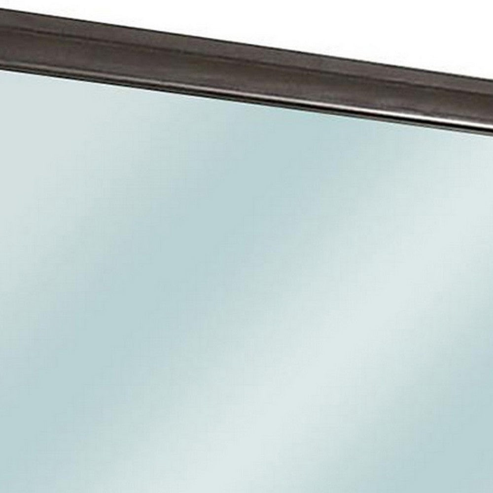 Benjara Mirror with Wooden Frame And Molded Detail, Dark Gray